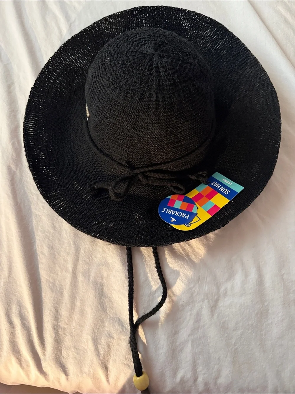 Kids Black Sun Hat with Chin Tie